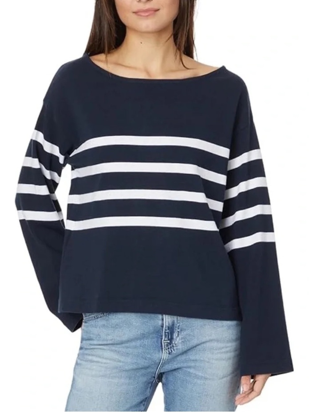 Faherty Boatneck Sweatshirt Striped Long Sleeve 100% Cotton Flowy Size XS